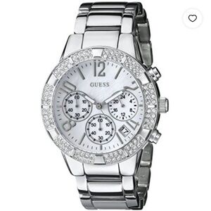 GUESS Women's U0141L1 Dazzling Silver-Tone Sporty Crystal Chronograph Watch